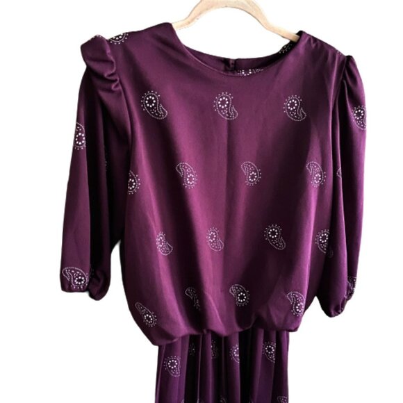 Vintage 80s midi pleated paisley print dress - Picture 13 of 16